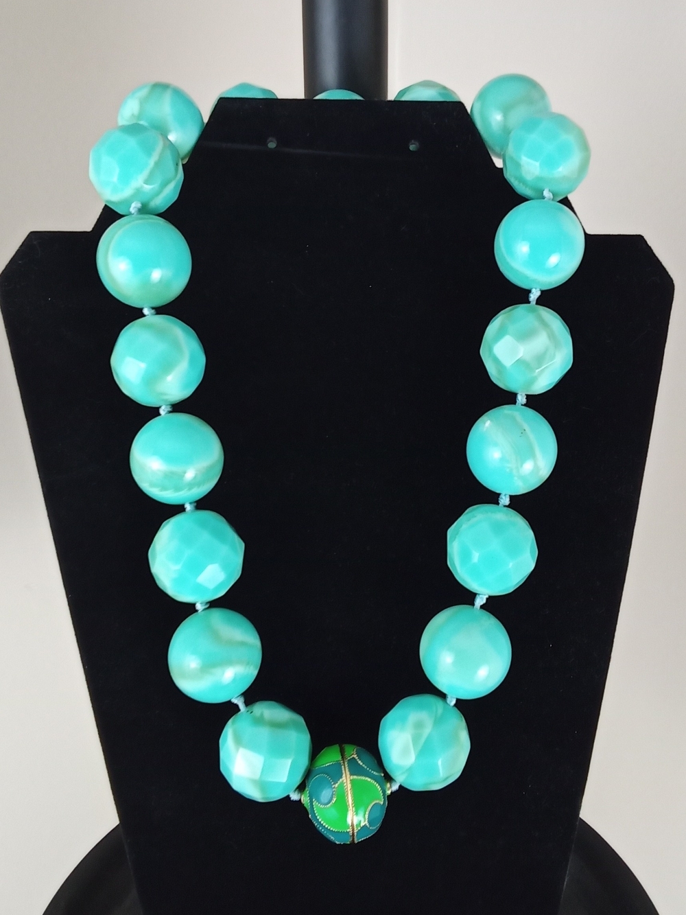 Turquoise Bead Necklace with Green Focal Accent - Unbranded